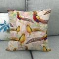 Linen decorative pillow cover featuring a colorful golden pheasant and floral pattern - Golden Pheasant and Floral Background (15)