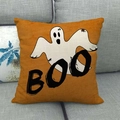 Halloween orange pillow cover with white ghost and BOO text for sofa decor - 18x18 Inch / Orange Ghost Boo Style (4)