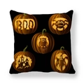 Detail of square Halloween peach skin pillowcase with glowing pumpkin and BOO graphics - Five Glowing Jack-o'-lanterns Style (16)