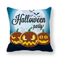 Detail showing the soft peach skin texture and Halloween pumpkin print on the square pillowcase - Three Cartoon Pumpkins Style (13)