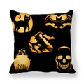 Detail view of peach skin pillowcase with gold Halloween pumpkin and witch graphics - Golden Orange Metallic Style (14)