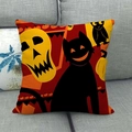 Funda de cojín de lino para Halloween con gato negro y calavera en fondo rojo - Gato Calavera Roja (8) / 45x45cm