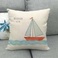 Linen blend throw pillow cover with watercolor sailboat print on a gray sofa - Watercolor Style Sailboat (12)