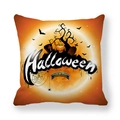 Square orange Halloween pillowcase with full moon, pumpkin and bat design on peach skin fabric - 45x45cm / Orange Halloween Elements