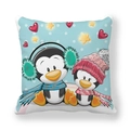 Housse de coussin de Noël en peau de pêche avec motifs pingouins mignons et étoiles - Style Pingouin (1)