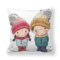 Taie d'oreiller carrée avec motifs de dessins animés d'hiver et texte U&Me sur fond blanc - Style Enfants d'Hiver (2)
