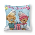 Housse de coussin Noël en peau de pêche avec oursons et vœux de Joyeux Noël - Style Ours de Noël Boîte Cadeau (3)