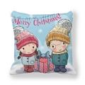 Housse de coussin de Noël avec enfants festifs en dessin animé et texte Merry Christmas - Style Personnages de Noël Boîte Cadeau (4)