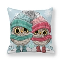 Detail of soft peach skin cushion cover featuring cartoon winter owls and snowflakes - Winter Owl Style (5)