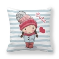 Detail of soft peach skin pillowcase with cute cartoon girl and blue stripes pattern - Striped Girl Style (6)