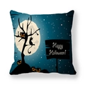 Happy Halloween pillowcase with dark blue night sky, full moon, black cat and pumpkins - Blue Night Black Cat Pumpkin Style (7) / 18x18 Inch