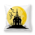 White Halloween pillowcase featuring a black castle, bats, and full moon on peach skin fabric - 45x45cm / White Castle with Moon