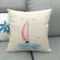 Linen cushion cover with pink sailboat print on a gray sofa for home decor - 18x18 Inch / Pink Sail and Sea Birds