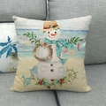 Linen Christmas snowman beach style pillow case on a grey sofa for home decor - Beach Style Snowman Pattern