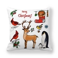 Detail of Christmas pillowcase featuring reindeer, cardinal birds and Merry Christmas text - Hand-painted Holiday Illustration Deer Herd Pattern(14)