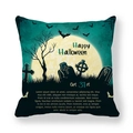 Happy Halloween pillowcase with moon and castle print on peach skin fabric - Green Shadow Moonlit Cemetery Style (8) / 18x18 Inch