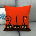 Funda de cojín de lino naranja con diseño de tres gatos negros para decoración - Tres Gatos Naranja (11) / 45x45cm