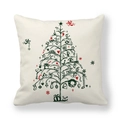 Detailed view of square Christmas tree pillowcase made of soft peach skin fabric - Black Red Hand-drawn Tree (1)