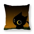 Square peach skin pillowcase featuring a cute black cat and autumn maple leaf illustration - Sunset Cat and Maple Leaves (Style 5) / 18x18 Inch
