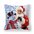 Christmas pillow cover featuring Santa and snowman in vintage oil painting style - Snuggling Snowmen (11)