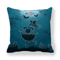 Square Halloween pillowcase featuring a moonlit witch design on dark teal peach skin fabric - Cyan Witch Party Style (9) / 18x18 Inch