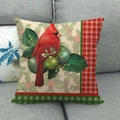 Linen Christmas cardinal throw pillow cover with winter holly and berries on gray sofa - 45x45cm / Cardinal with Dark Green Ornament (7)