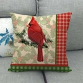 Detail of red cardinal bird print on linen pillowcase with snowflake border patterns - 45x45cm / Cardinal on Snowy Branch (8)