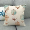 Linen pillowcase with vintage hot air balloon print on a gray fabric sofa - 18x18 Inch / Vintage Hot Air Balloon
