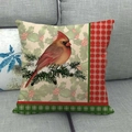 Linen Christmas pillow case featuring a red cardinal bird on a gray fabric sofa - 45x45cm / Cardinal with Forest Background (9)
