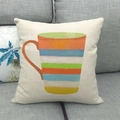 Linen blend throw pillow cover with colorful striped mug print for sofa decor - Colorful Striped Mug (16)