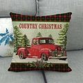 Detail of Country Christmas linen pillowcase with vintage truck and plaid borders - Red Truck Labrador (6)
