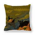 Halloween pillowcase featuring scarecrow and black cat on thick peach skin fabric - Pumpkin Scarecrow and Cat (Style 7) / 18x18 Inch