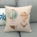 Linen pillowcase with vintage hot air balloon print on beige cotton linen fabric - 18x18 Inch / Hand-painted Hot Air Balloon