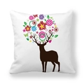 Quadratischer Kissenbezug mit Weihnachts-Rentier und buntem Blumengeweih auf Weiß - Hirsch Silhouette Blumenmuster(2)