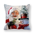 Peach skin pillowcase featuring Santa and Snowman in a snowy forest holiday scene - Santa and Scarf Snowman (13)
