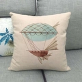 Linen cushion cover with vintage steampunk ship and hot air balloon design on a gray sofa - 18x18 Inch / Steampunk Airship