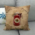 Housse de coussin en lin de Noël avec bougie en pot et texte festif sur canapé - Style 1 (Bougie Mason Jar)
