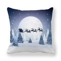 Detail of Christmas pillowcase showing Santa and reindeer flying over a snowy pine forest - Dark Blue Moon Pine Forest Snow (6)