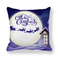 Detail of Christmas pillowcase with Merry Christmas text and Santa Claus on deer sleigh - Dark Blue Round Moon Snow House (9)