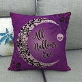 Halloween purple cushion cover with skull and All Hallows Eve lettering on sofa - 18x18 Inch / Purple Moon Skull All Hallows Eve Style (13)