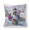 Winter wonderland peach skin pillowcase featuring kids building a snowman in the snow - Building Snowman Scene (38)