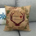 Housse de coussin de Noël en lin avec bois de cerf à carreaux et Merry Christmas - Style 2 (Couronne de Bois)
