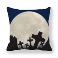 Square Halloween peach skin pillow cover with full moon and graveyard silhouette - 18x18 Inch / Deep Blue Night Graveyard Moon Style (12)
