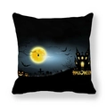 Fodera per cuscino Halloween con stampa luna, castello e zucca su tessuto nero decorativo - Luna Piena Castello Zucca Lanterna (4)