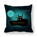 Detail of Halloween pillowcase featuring blue full moon and silhouette castle design - Blue Black Moonlight Castle (6)