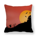 Detail of Halloween pillow case featuring a gothic castle and pumpkin motifs - Red Orange Pumpkin Ghost (8)
