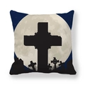 Square Halloween peach skin pillowcase with gothic cross and moonlit graveyard - 18x18 Inch / Black Cross Silhouette Style (13)
