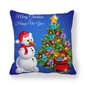 Housse de coussin de Noël bleue avec bonhomme de neige et texte festif joyeux - Style bonhomme de neige et décor bleu vif (5) / 45x45 cm