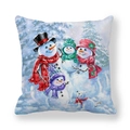 Thick peach skin pillowcase featuring festive snowman family in winter forest - Snowman Family with Dog (37)