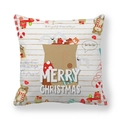 Close-up of Merry Christmas pillow cover featuring festive cartoon bear and stockings - 18x18 Inch / Christmas Stocking and Gift Bag (2)